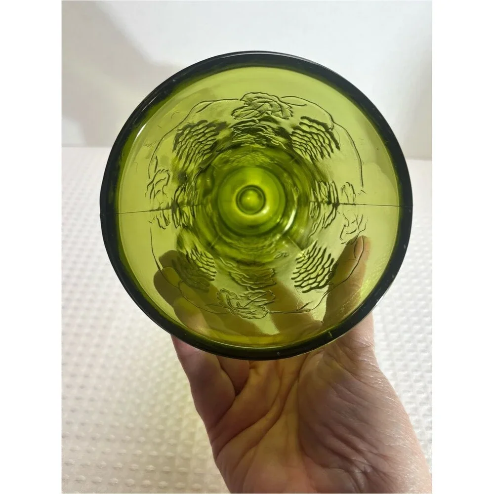 VTG Indiana Glass Avocado Green Harvest Grape Footed Pedestal Vase